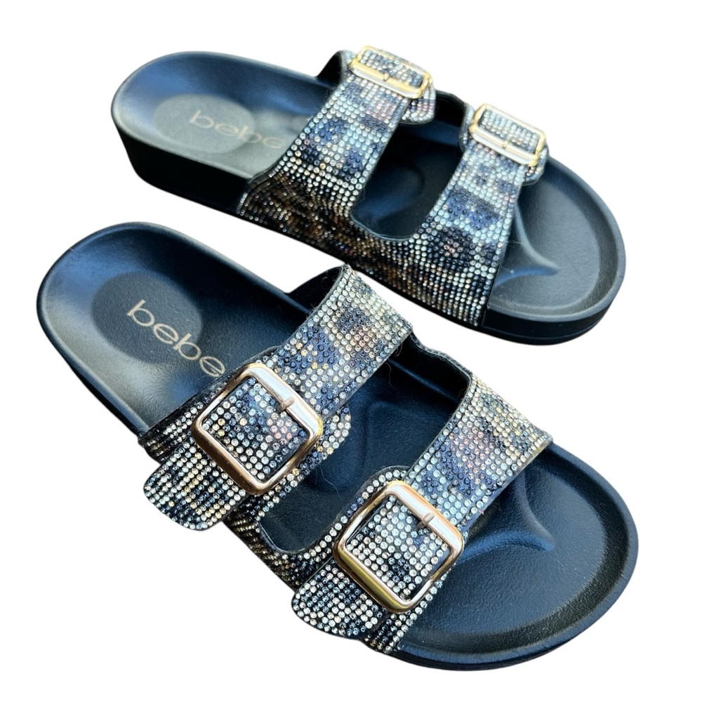 BEBE SPARKLY CHEETAH SLIDES SANDALS  SIZE 37  NEW - Picture 2 of 12